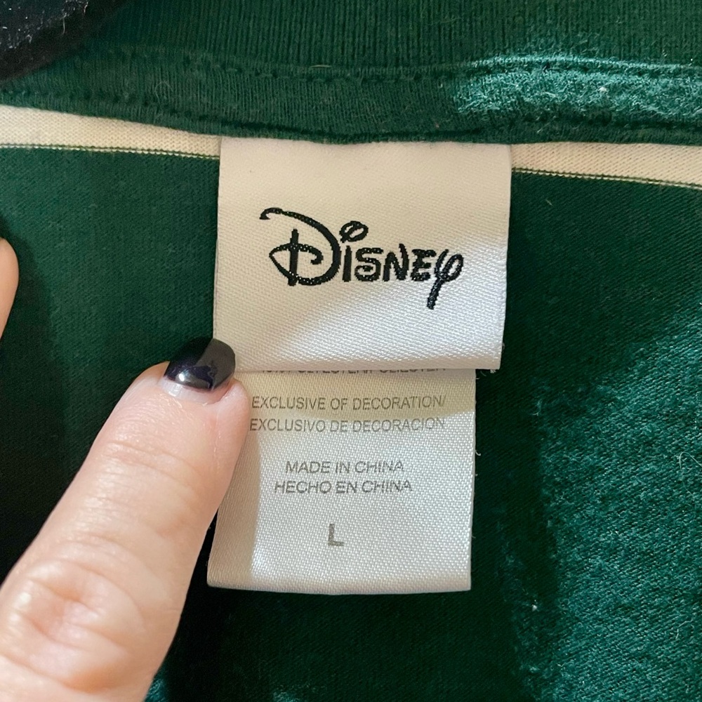 Disney Bambi Cropped Rugby Shirt Long Sleeve Green & White Striped Size Large - Picture 3 of 6